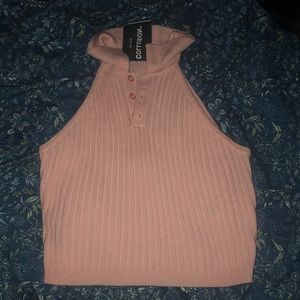 Knit sleeveless cropped polo